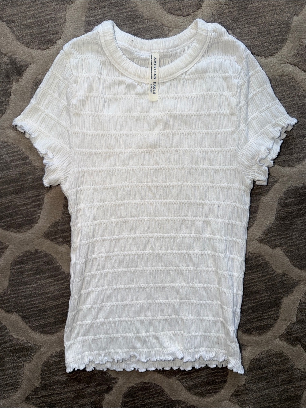 American Eagle Outfitters White Ribbed Short Sleeve Tee